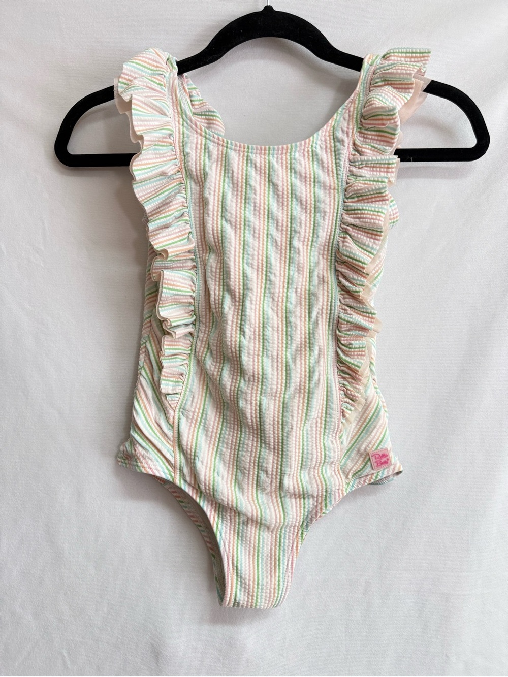 Ruffle Butts Pastel Stripe Ruffle One-Piece Swimsuit - Pink, Green, Blue,Cream